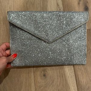 Rebecca Minkoff silver glitter envelope clutch